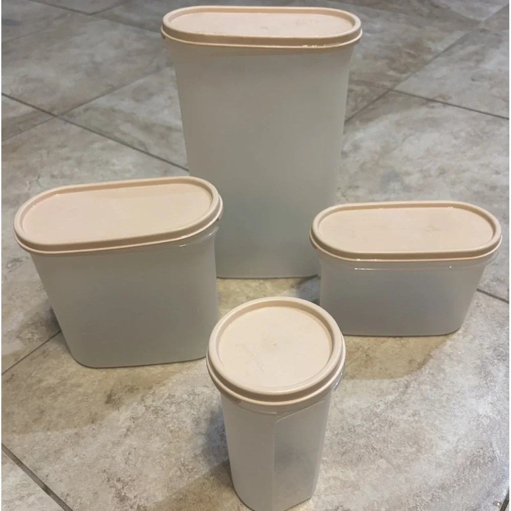 Vintage Tupperware Modular Mates Canister Set 4 Containers Pink Seals USA